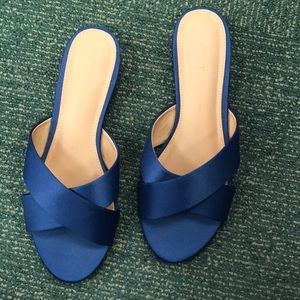 Loft Ann Taylor blue satin slides sandals!